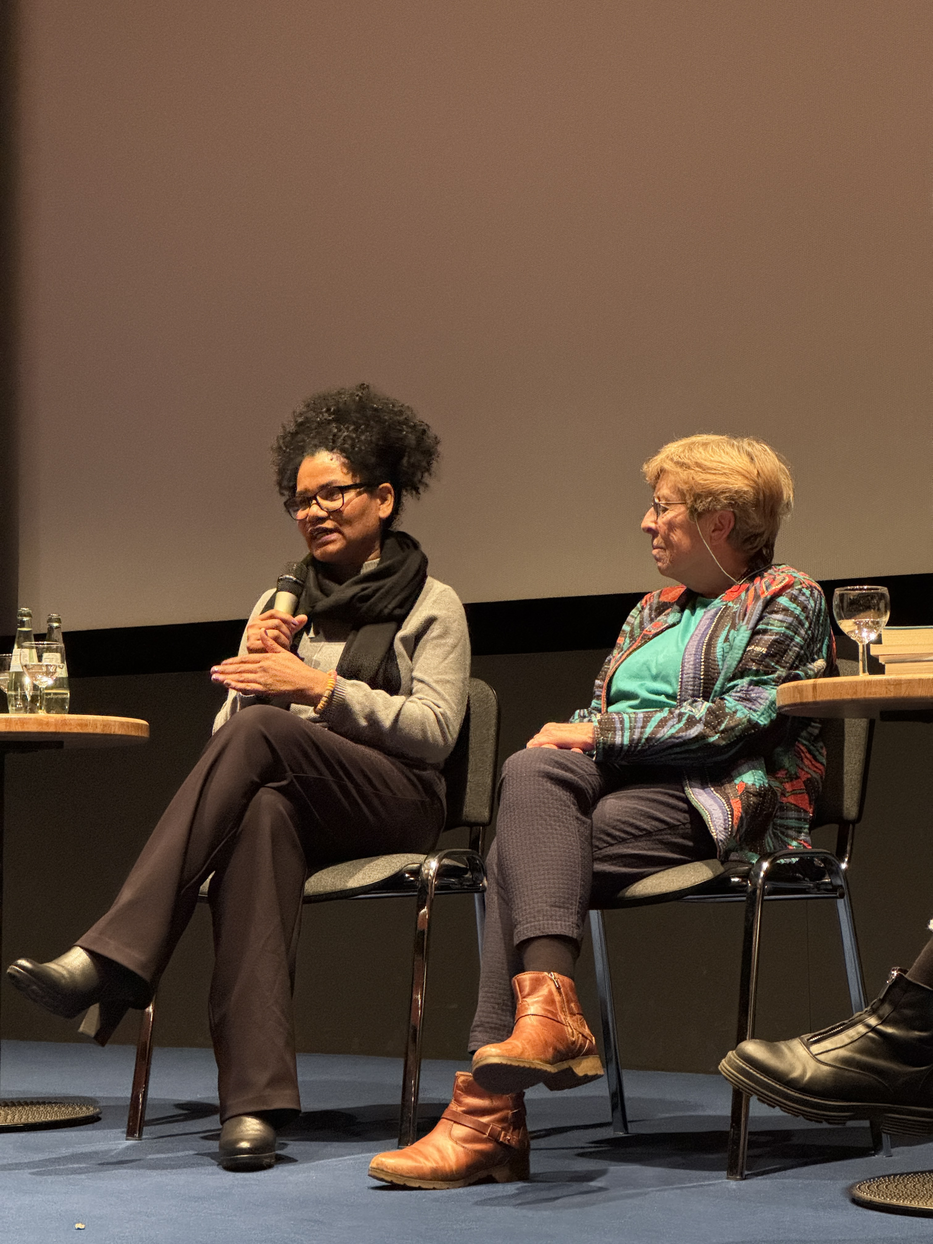 Glenda speaking at a panel talk